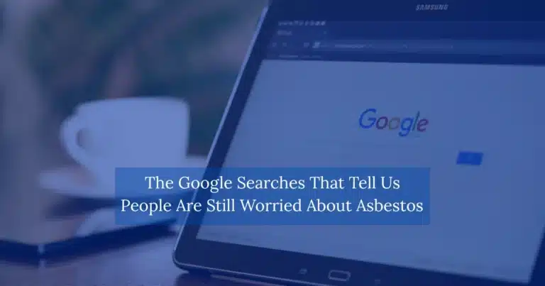 Tablet showing Google search page with an overlaid title about asbestos worries.